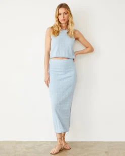 MONROW Crochet Knit Midi Skirt SOFTBLUE Sale